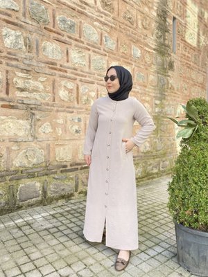 Sade Günlük Cepli Düğmeli Tam Boy Ferace