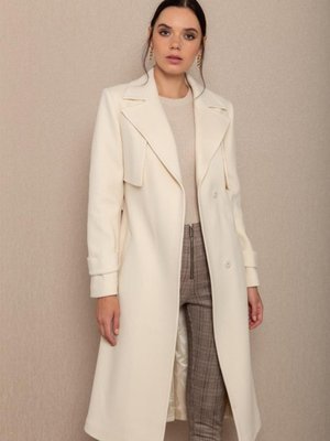 Pelerinli Kuşaklı Çıtçıt Kapamalı Kaban Ekru