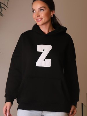 Siyah Kapüşonlu Uzun Kollu Sweatshirt