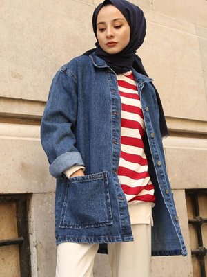 Cepli Düğmeli Kot Ceket