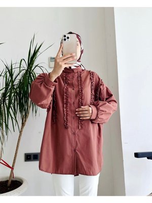 Taba Renk Fırfırlı Gömlek