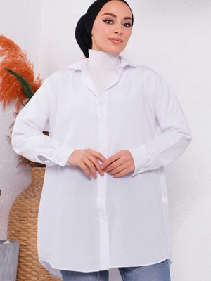 Beyaz Düz Terikoton Salaş Gömlek