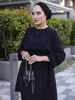 Bel Büzgü Detaylı Ayrobin Tunik