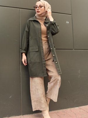 Haki Çift Gabardin Gömlek Haki Çift Gabardin Gömlek