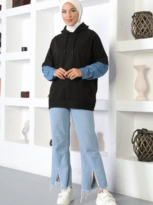 Kot Detaylı Sweatshirt Siyah Kot Detaylı Sweatshirt Siyah