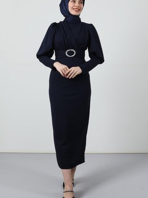 Yakası Çapraz Elbise Lacivert Yakası Çapraz Elbise Lacivert