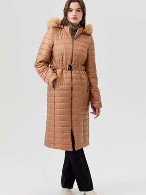 Kürklü Kapüşonlu Kapitone Kaban Camel