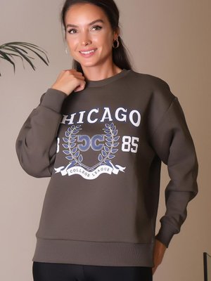 Haki Chicago Baskılı Sweatshirt Haki Chicago Baskılı Sweatshirt
