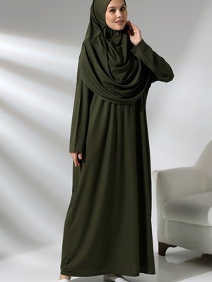 Tek Parça Çantalı Namaz Elbisesi Haki Tek Parça Çantalı Namaz Elbisesi Haki