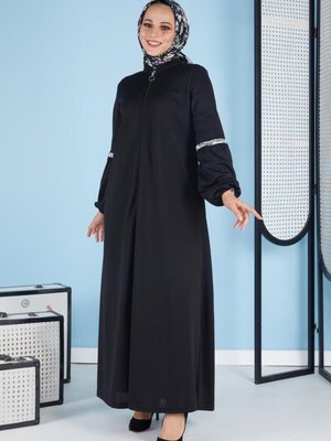 Balon Kol Sim Detaylı Ferace Siyah Balon Kol Sim Detaylı Ferace Siyah