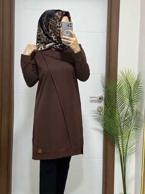 K Kahverengi Çapraz Çimalı Buyuk Beden Ikı Iplık Tunık Yeni Sezon