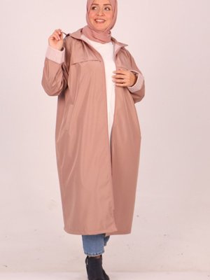 Gül Kurusu Büyük Beden Çıkarılabilir Kapüşonlu Bondit Kap