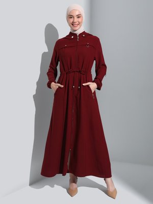 Bordo Kapüşonlu Fermuarlı Ferace Bordo Kapüşonlu Fermuarlı Ferace