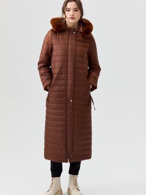 Kürklü Kapüşonlu Kapitone Kaban Kahve