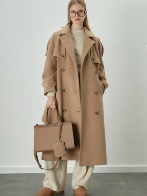 Premıum Kaşe Trenç Kaban Camel