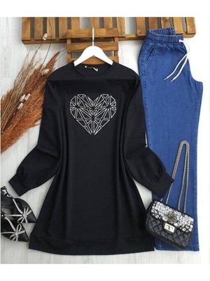 Kalp Gofre Baskılı Tunik