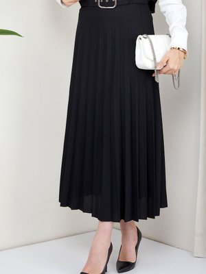 Kemerli Piliseli Etek Siyah