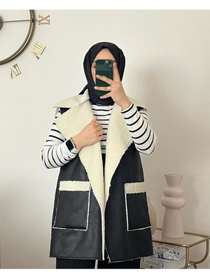 Esra Aksin Kürklü Suni Deri Yelek