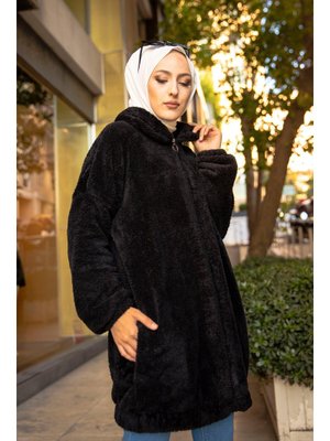 Sıyah Peluş Mont