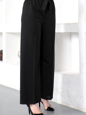 Beli Lastikli Bol Paça Pantolon Siyah Beli Lastikli Bol Paça Pantolon Siyah