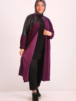 Mor Büyük Beden Deri Garnili Scuba Kap