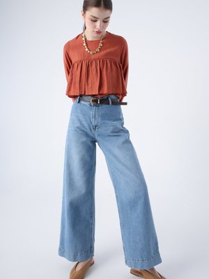 Mavi01 Pamuk Yüksek Bel Bol Paça Denim Pantolon