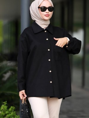 Biyaz Cepli Gabardin Gömlek Siyah