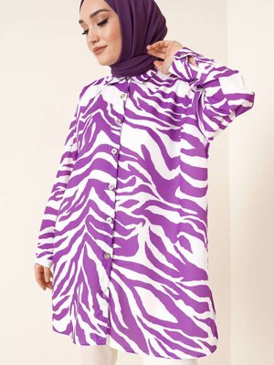 Zebra Desenli Gömlek Mor