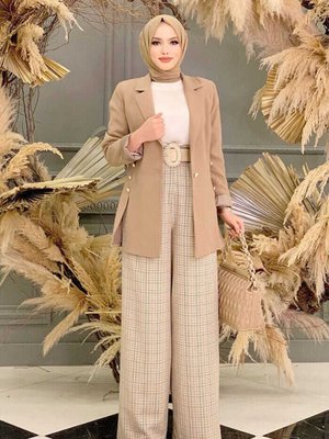 Yanları Düğmeli Yırtmaç Detay Astarlı Ceket Vizon