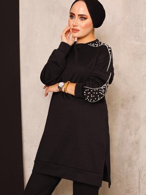 Siyah İnci Detaylı Pantolonlu Takım T