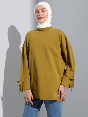 Yağ Yeşili Kol Detaylı Bisiklet Yaka Sweatshirt Yağ Yeşili Kol Detaylı Bisiklet Yaka Sweatshirt