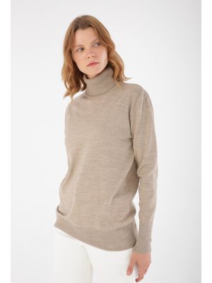 Bej Balıkçı Yaka Kısa Triko Kazak