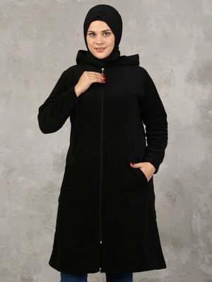 Siyah Tunik Polar Kap Uzun Kışlık Siyah Tunik Polar Kap Uzun Kışlık