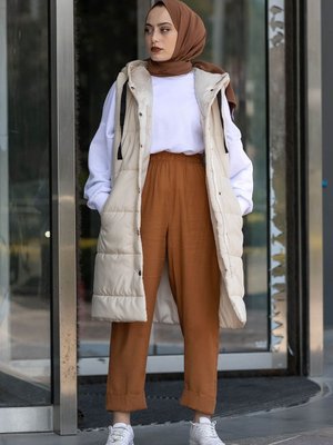 Önü Fermuarlı Şişme Mont Kapüşonlu Yelek