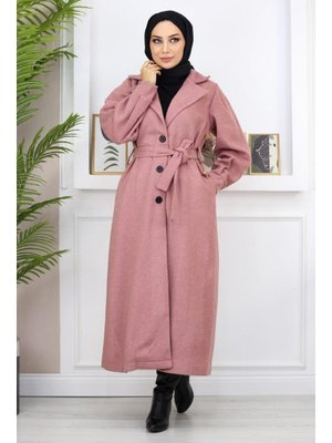 Gül Kurusu Geniş Yaka Kaşe Kaban