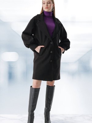 Siyah Balon Kol Uzun Kaşe Kaban Siyah Balon Kol Uzun Kaşe Kaban