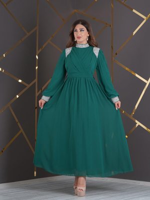Yeşil Taşlı Abiye Elbise
