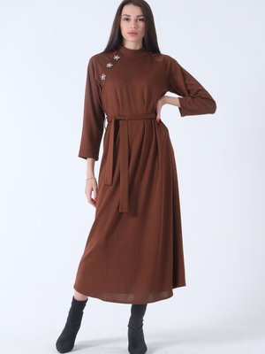 Kahve Taş İşlemeli Triko Elbise Kahve Taş İşlemeli Triko Elbise