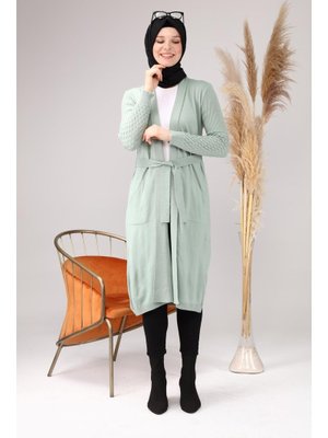 Su Yeşili Tesettur Uzun Triko Kadin Anne Hirka