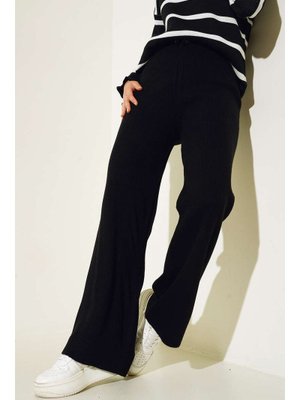 Siyah Beli Lastikli İpli Triko Pantolon