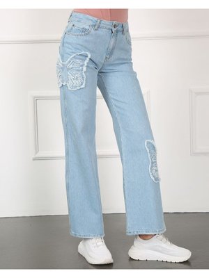 Kelebek Nakışl�� Pantolon Mavi