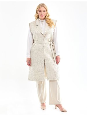 Leopar Desen Jakar Yelek Krem Leopar Desen Jakar Yelek Krem