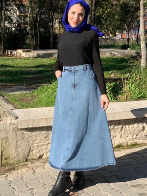 Açık Mavi Uzun Kot Etek Açık Mavi Uzun Kot Etek