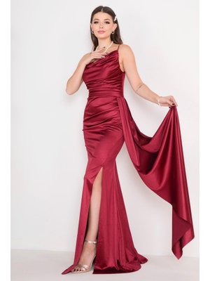 Bordo Abiye Elbise