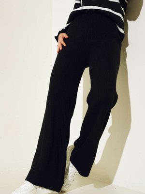Beli Lastikli İpli Triko Pantolon Siyah