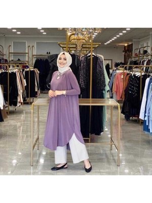 Yanları Oval Uzun Sandy Tunik