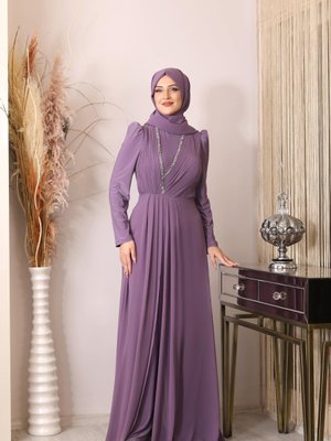 Önü Piliseli Taş Detaylı Sedef Tulum Lila