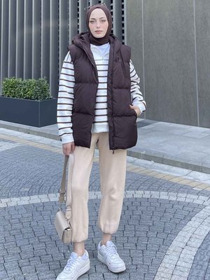 Kapüşonlu Şişme Yelek Kahverengi