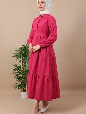 Standart Yaka Düğmeli Elbise K Pembe Standart Yaka Düğmeli Elbise K Pembe