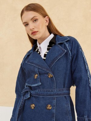 Kolları Apoletli Denim Trençkot E Kolları Apoletli Denim Trençkot E